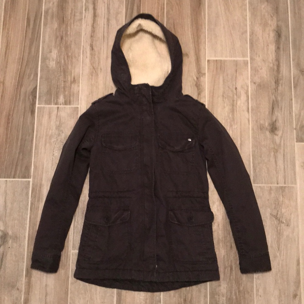 American Eagle Gray Sherpa Hooded Parka
